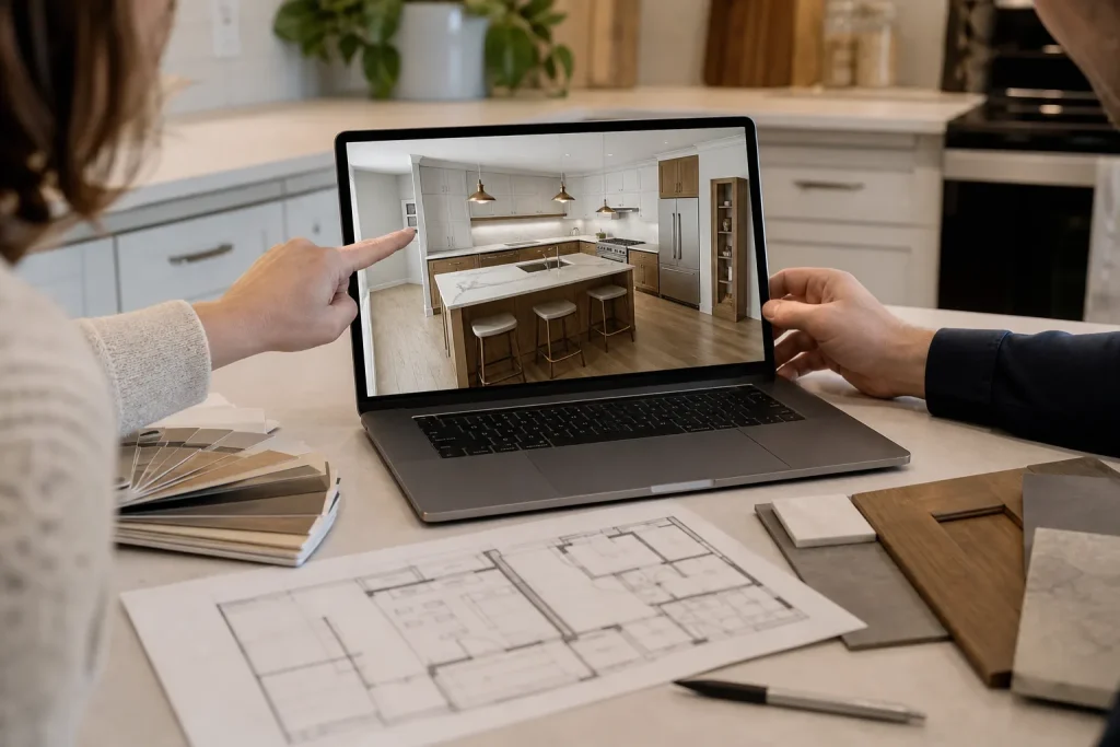 Plan 3D d’une cuisine étudié sur ordinateur avant les travaux