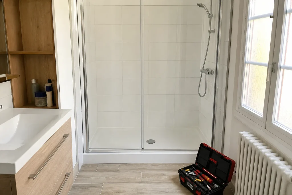 Baignoire remplacée par une douche avec receveur extra-plat