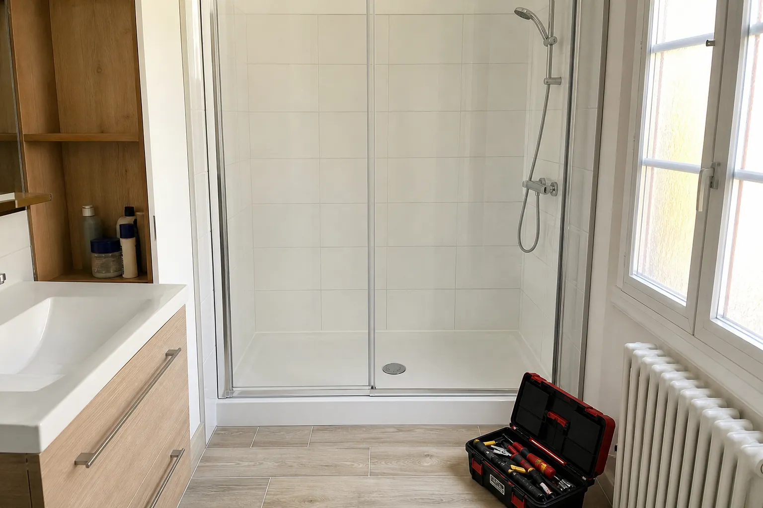 Baignoire remplacée par une douche avec receveur extra-plat