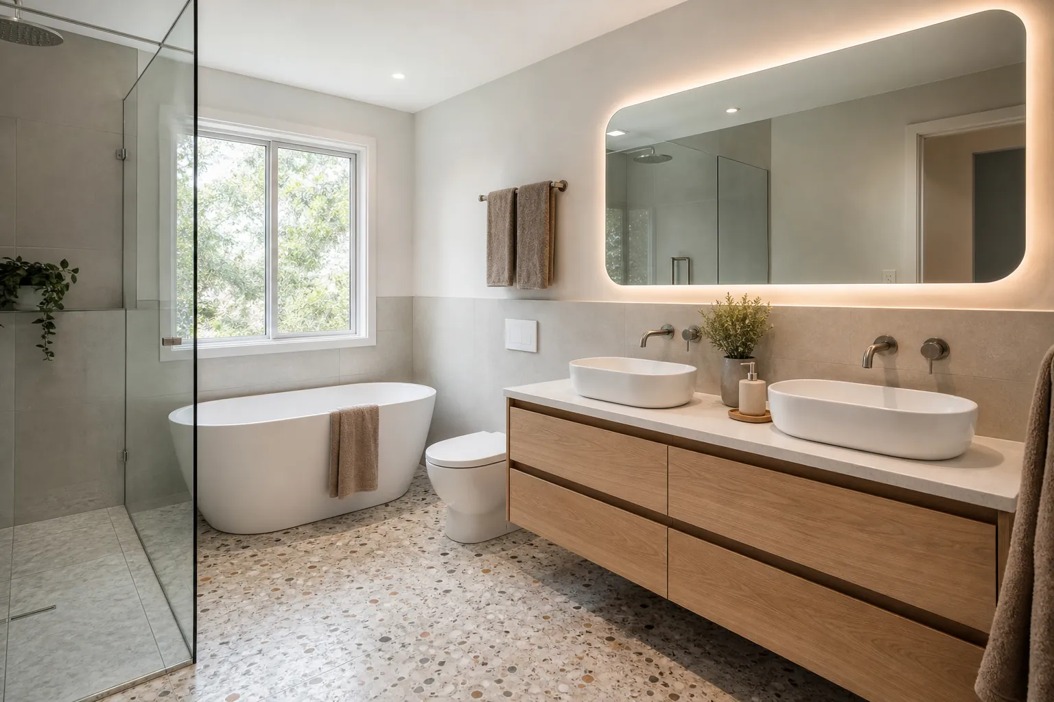 Salle de bain familiale rénovée avec meuble double vasque